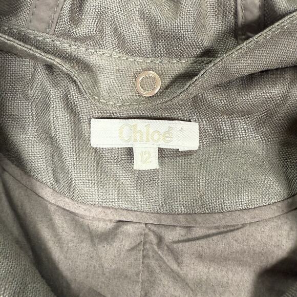 Chloe Gray Linen Hooded Trench Coat Jacket Women’s Size UK 12 US 8 FR 40 - Picture 3 of 12